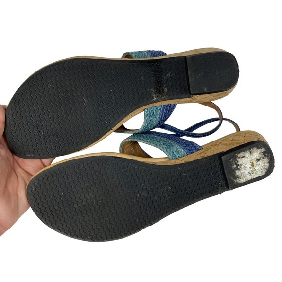 Eric Michael leather T strap thong wedge sandal blue teal heel strap Sz 40 / 9 - Picture 10 of 13